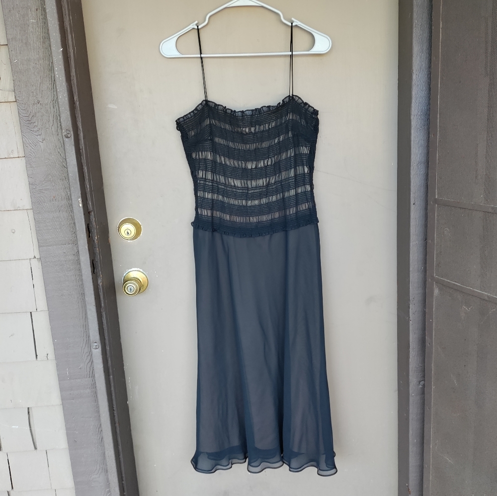 Laundry by‎ Shelli Segal Black Smocked Bodice Cocktail Dress 90s